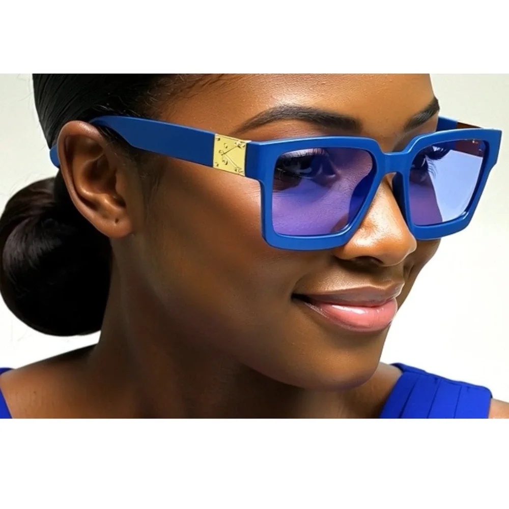 Women Square Sunglasses Blue Lens Frame Driving Retro UV400‎ Protection Female